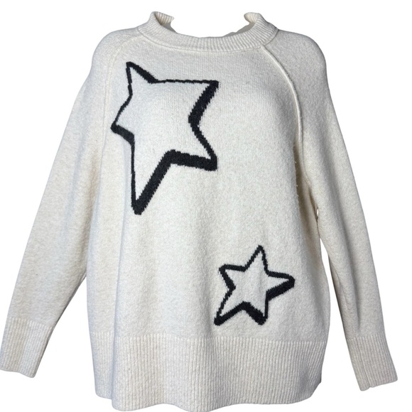 Aerie Oversized Star Sweater White Black Graphic Knit Tumblr Core Pullover XXS - Picture 1 of 6